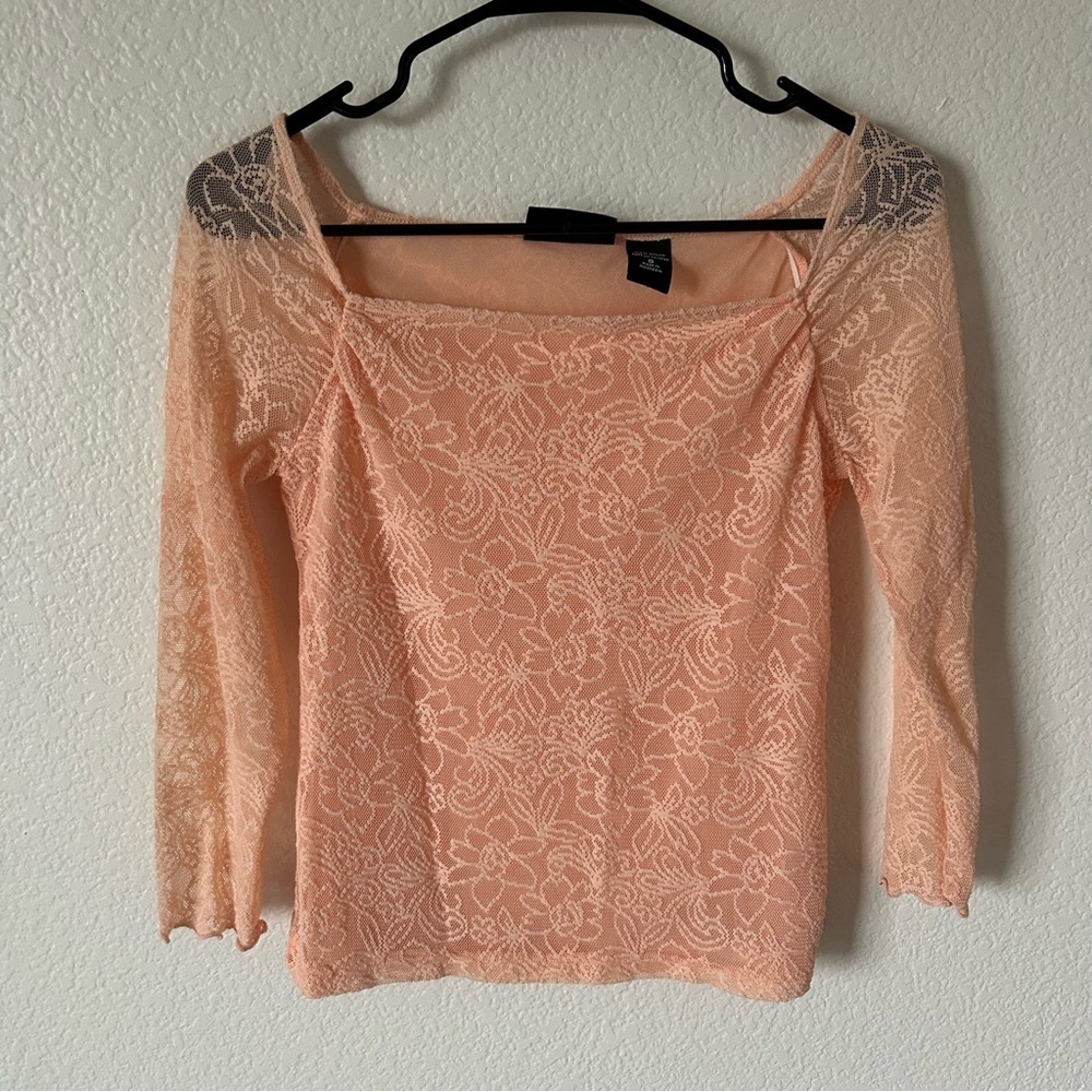 New York & Company Orange Lace Going Out, Party, Formal, Feminine Blouse Top